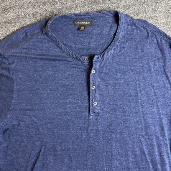 Banana Republic 100% Linen Henley Short Sleeve T-Shirt Tee Men's XXL Blue Casual - Picture 1 of 7